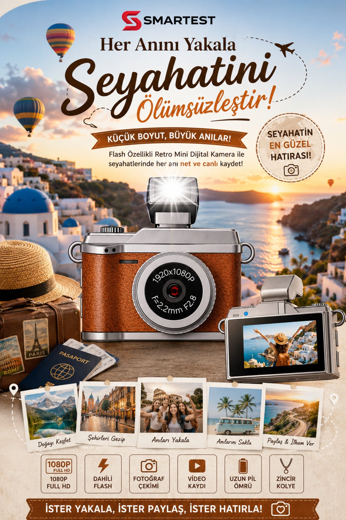 Smartest Mini Dijital Flashlı Kamera Selfie Video Vlog Kamerası Anahtarlık 1080P