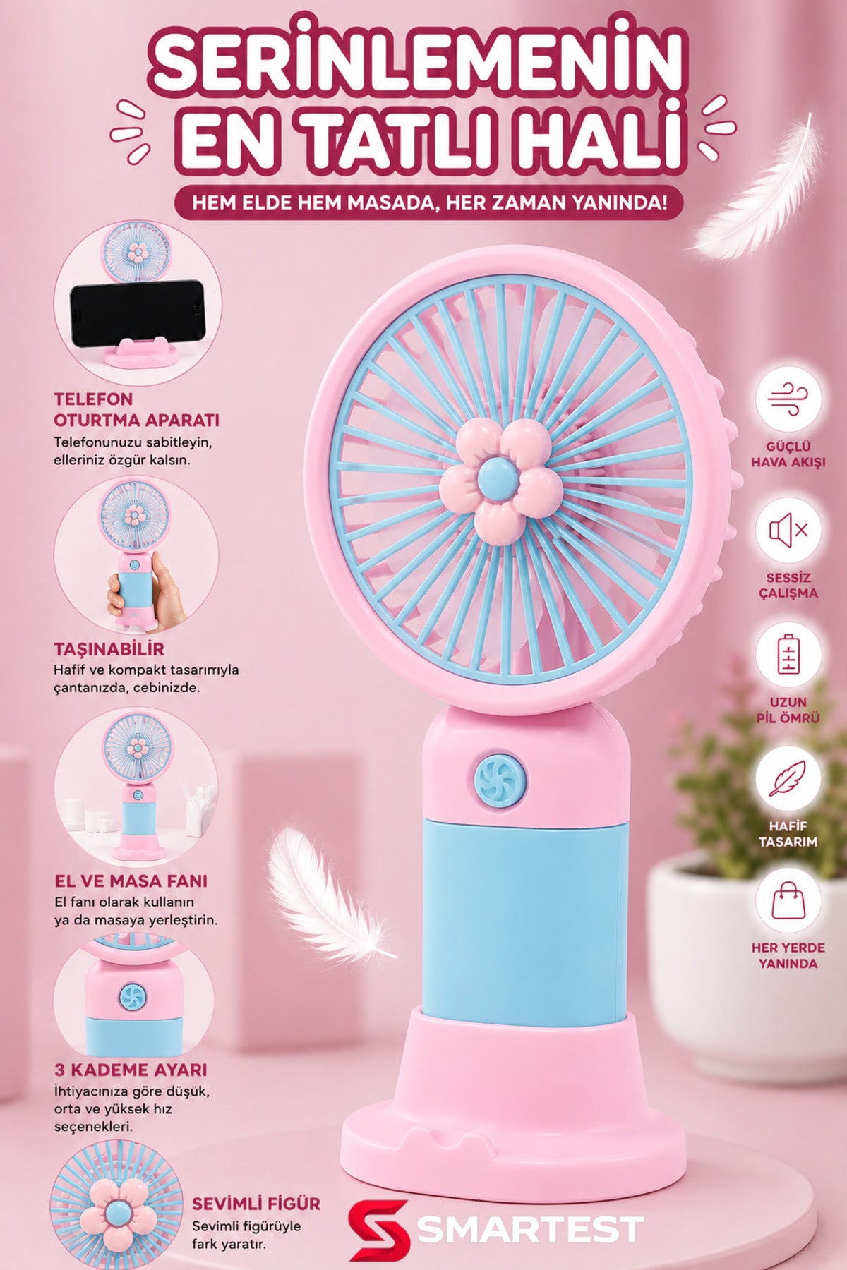 Smartest Pembe Çiçek Vantilatör